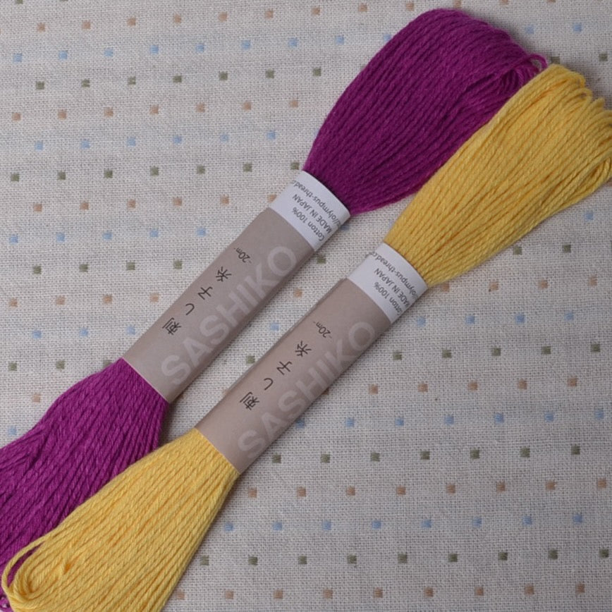 Sashiko Thread, Olympus 20 Meter Skein, Bright Yellow and violet