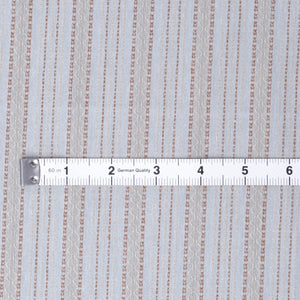 Striped dyed yarn cotton fabric with a measuring tape indicating dimensions