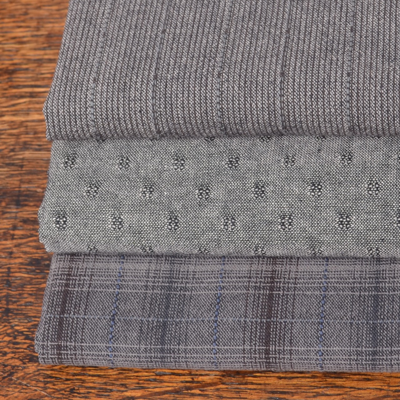 Stack of gray cotton fabric 