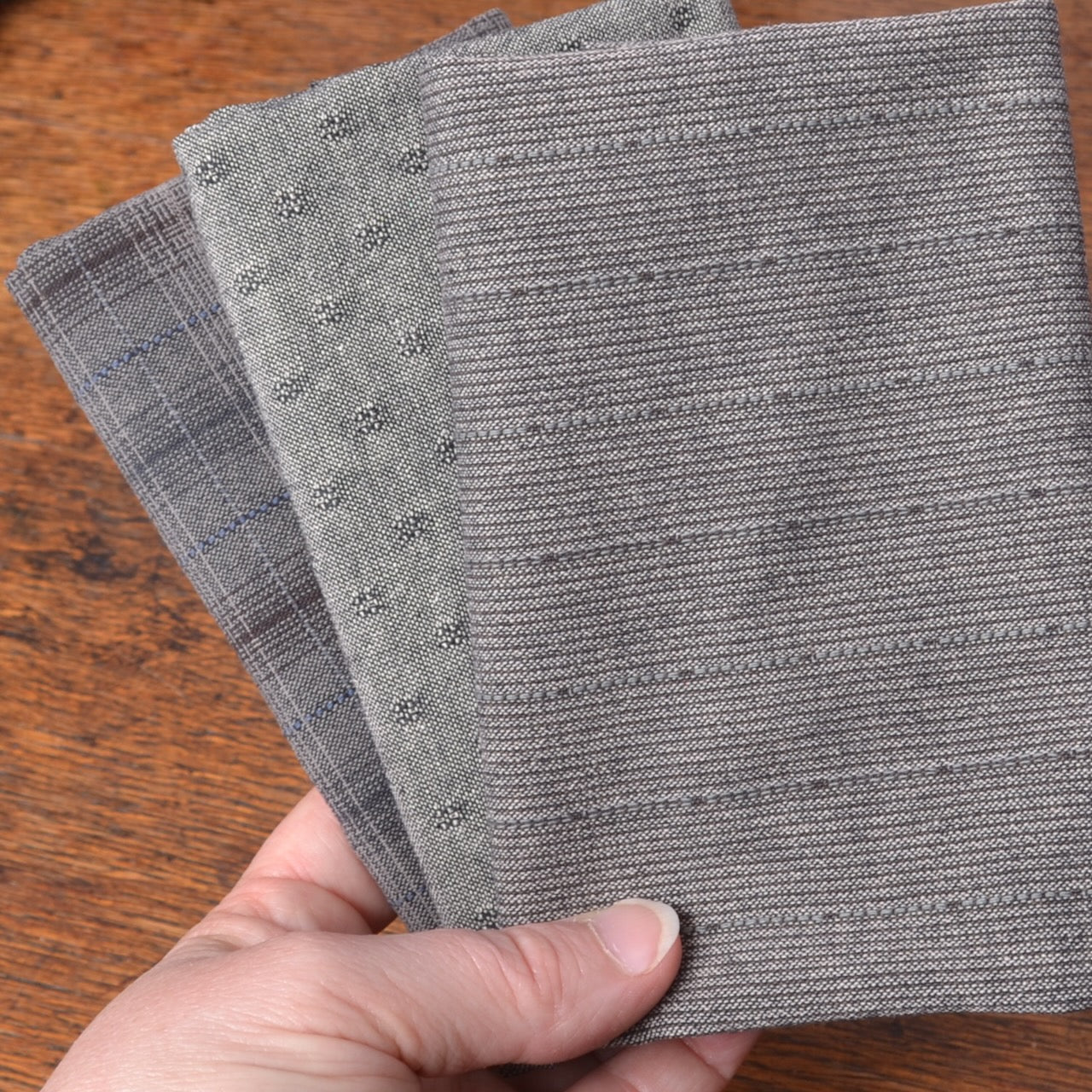 Dyed Yarn Cotton Fabric Bundle of 3, Storm Grays