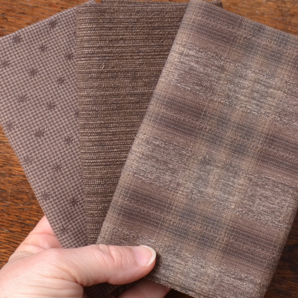 Dyed Yarn Cotton Fabric Bundle of 3, brown fabrics
