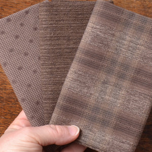 Dyed Yarn Cotton Fabric Bundle of 3, brown fabrics