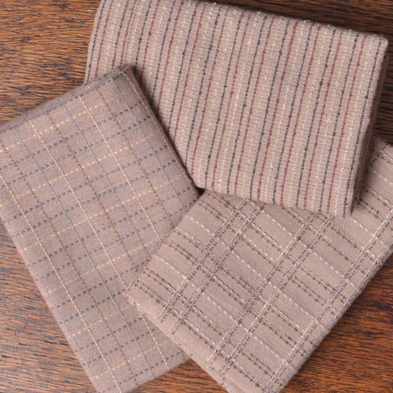 Cotton Fabric Bundle of 3, Clay and Khaki