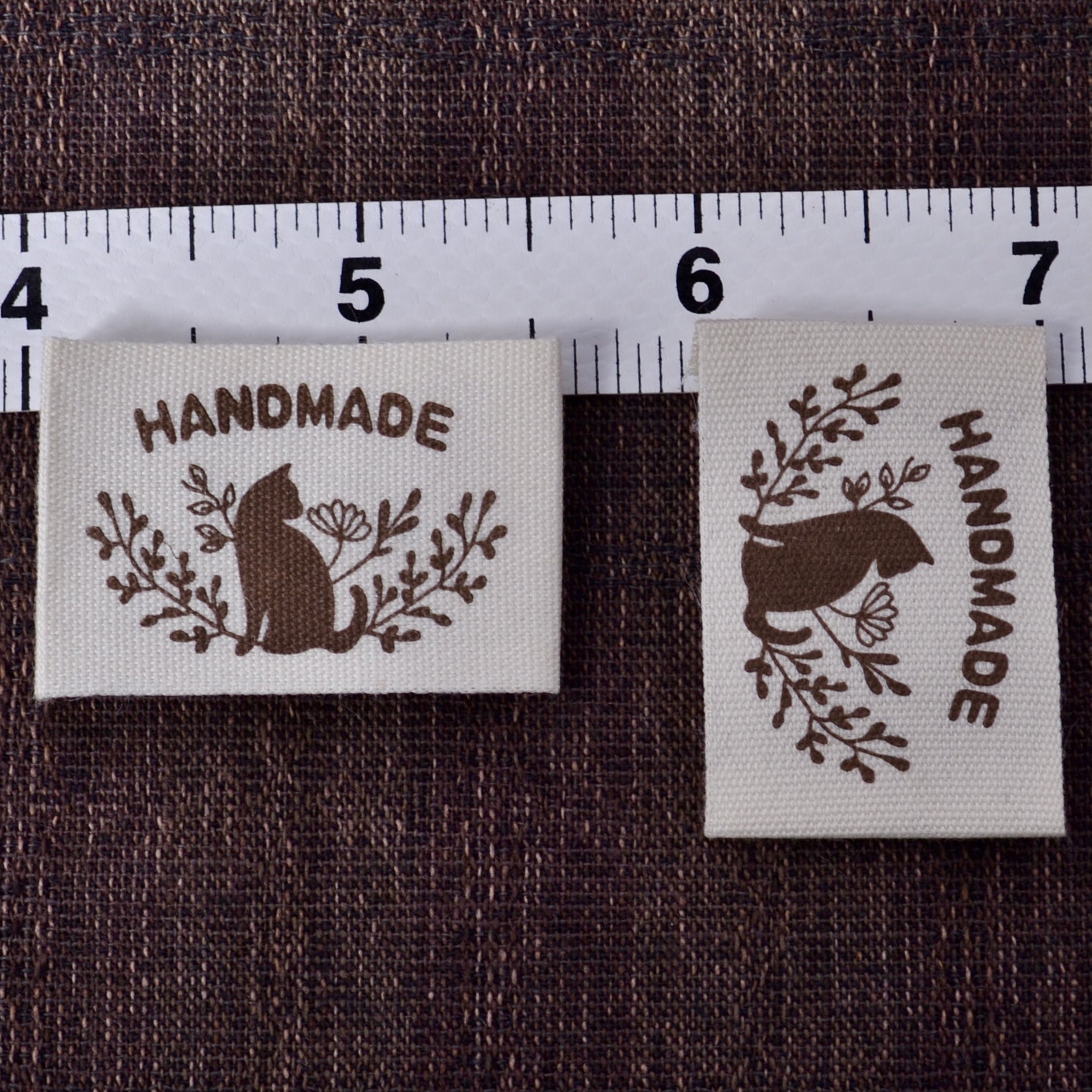 Handmade sew-in style label with cat