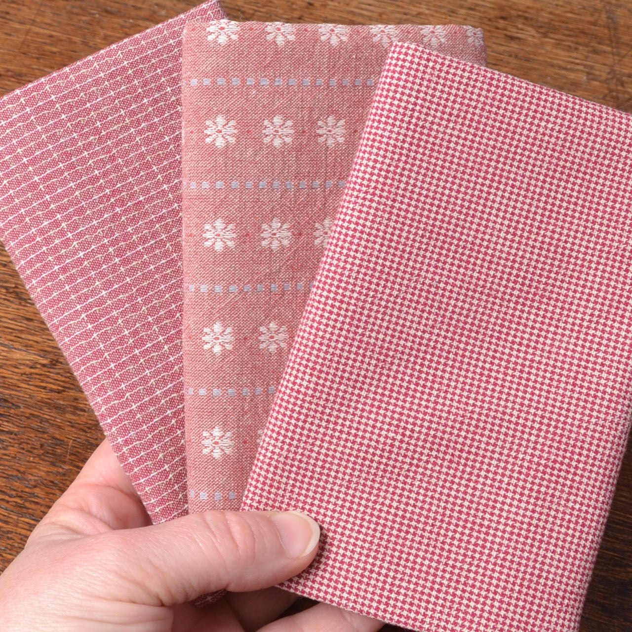 Dyed Yarn Cotton Fabric Bundle of 3, Vintage Raspberry