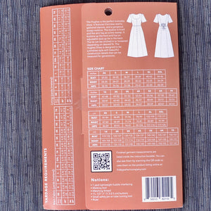 The Huges Dress Pattern, showing the sizing