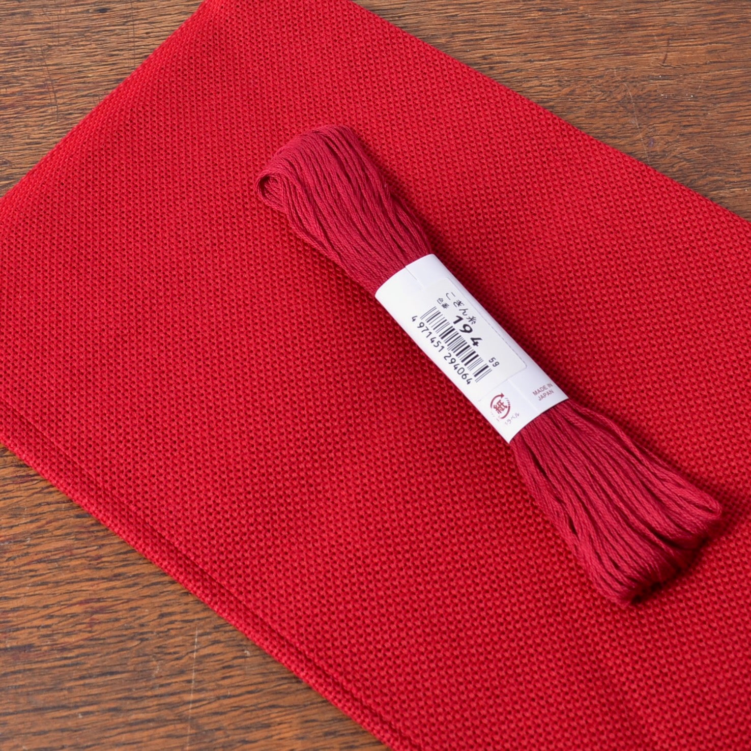 Kogin Stitching, 18 Count Red Congress Cloth shown with Red kogin thread