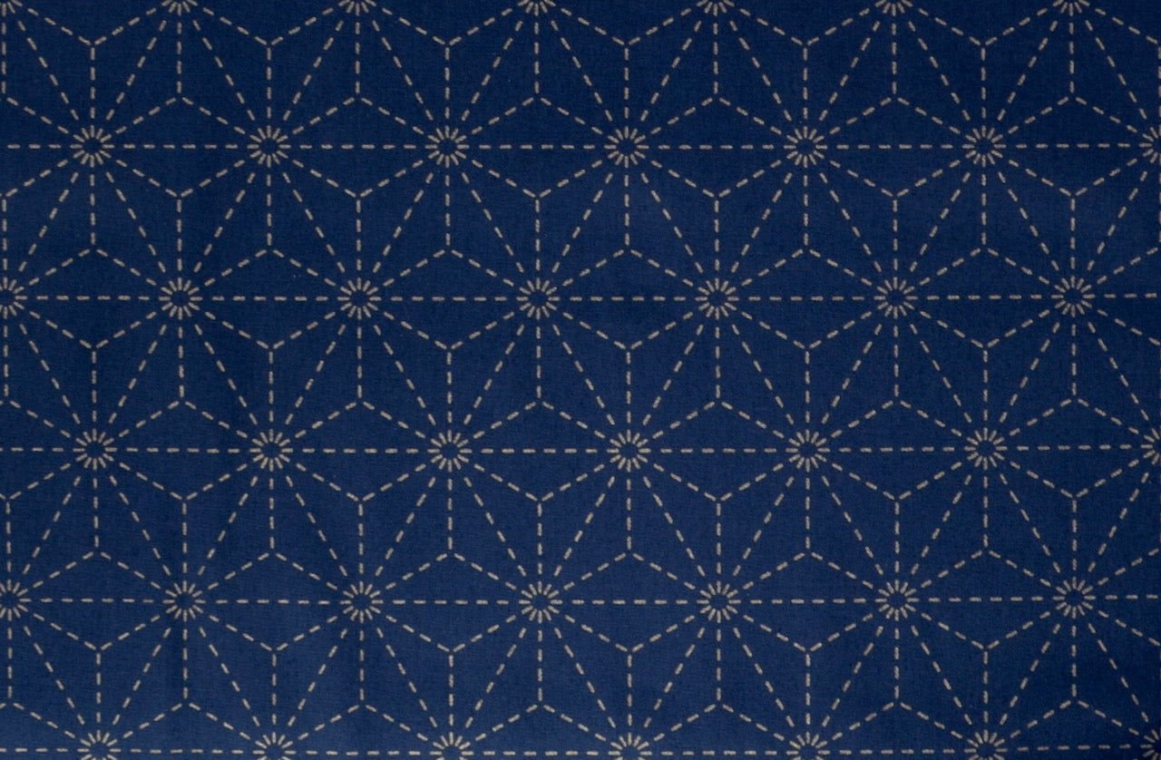 Olympus Pre-printed Sashiko Fabric, Asa-No-Ha (Flax) dark indigo blue (darker than image shows)