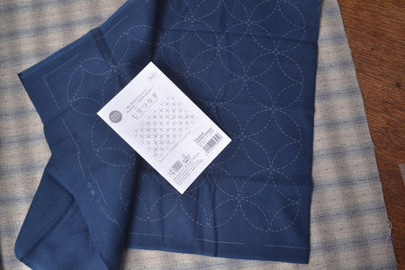Sashiko Table Mat, Shippou-tsunagi on navy cotton fabric
