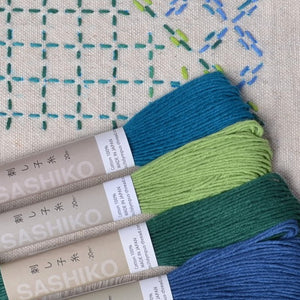 sashiko threads, greens and blues