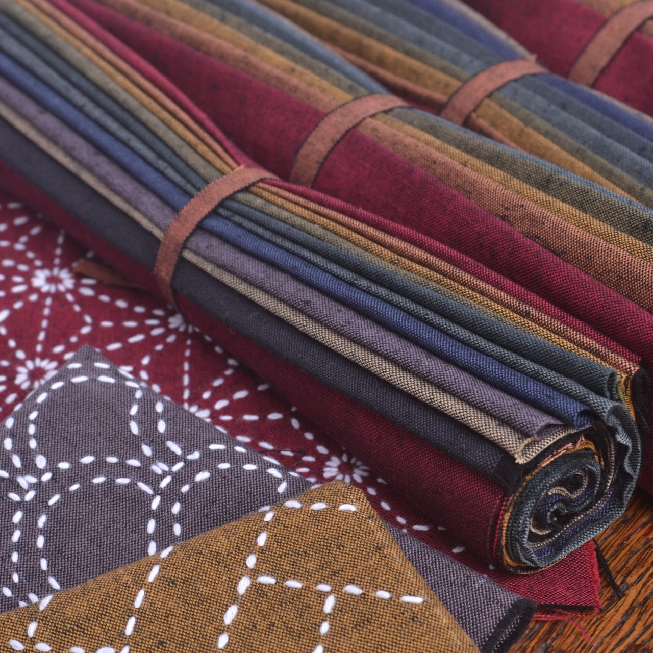 Tsumugi Cotton Fabric with Sashiko stitching