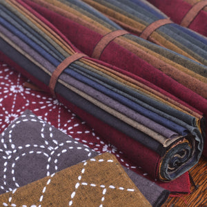 Tsumugi Cotton Fabric with Sashiko stitching