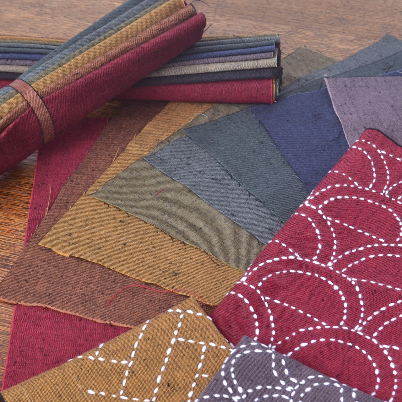Tsumugi Cotton Fabric with Sashiko stitching