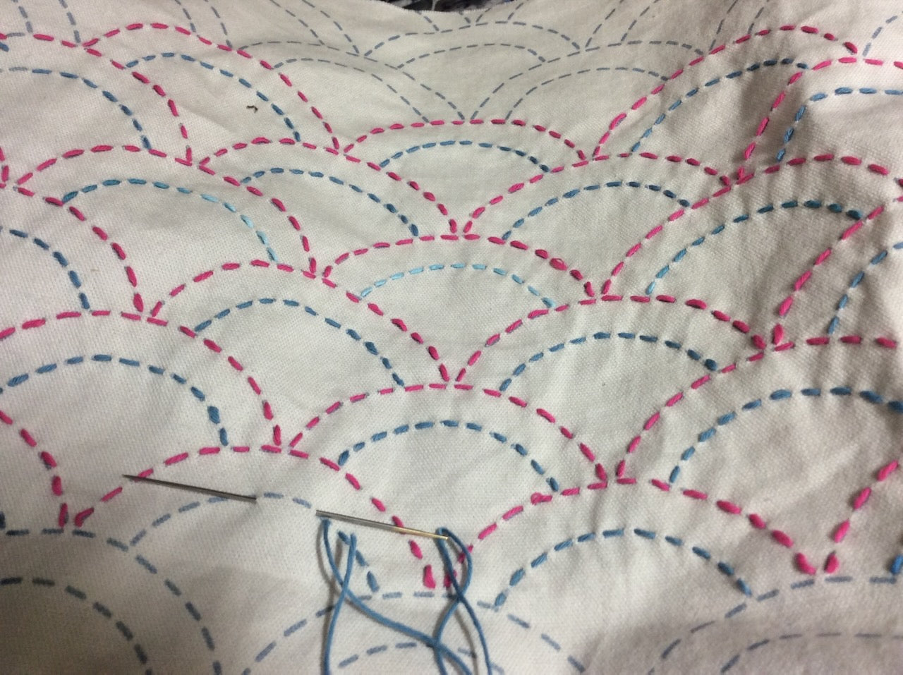 Olympus Pre-printed Sashiko Fabric, Seigaiha (Waves)
