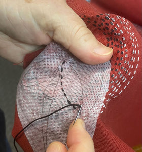 sashiko stitching dragonfly using dissolvable peel and stick product