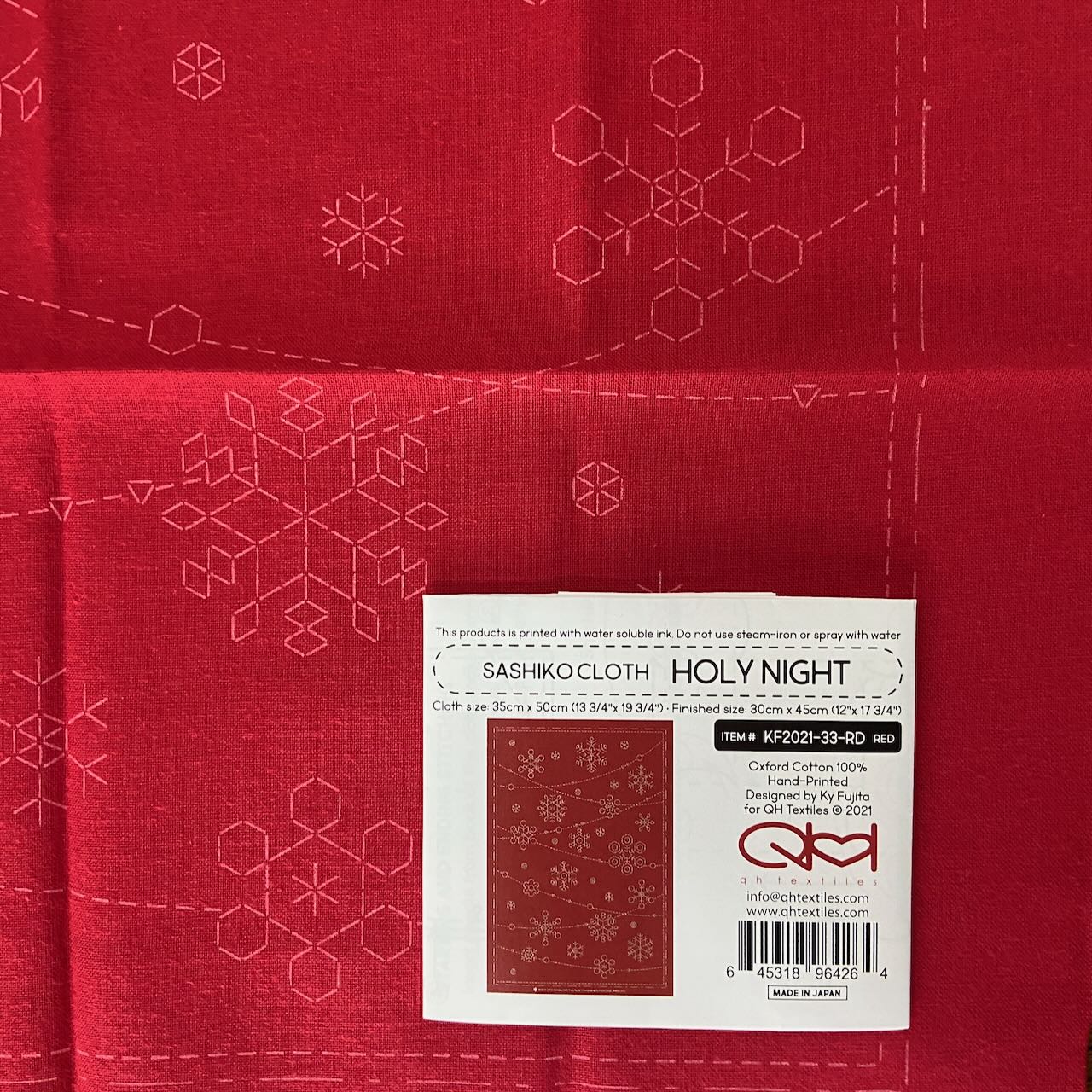 Ready to stitch red Sashiko Cloth Snowflakes Sampler "Holy Night"