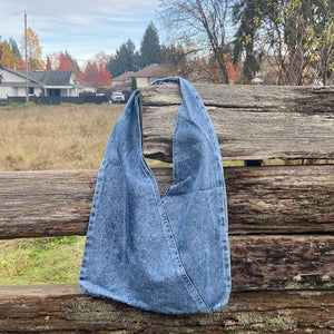 back of up-cycled Denim bag stitching blank suitable for sashiko and boro style stitching
