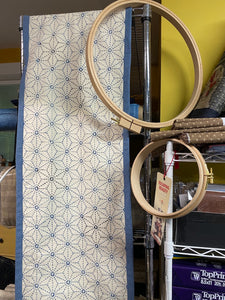 sashiko stitched hemp leaf (asa-no-ha) design made into a  table runner