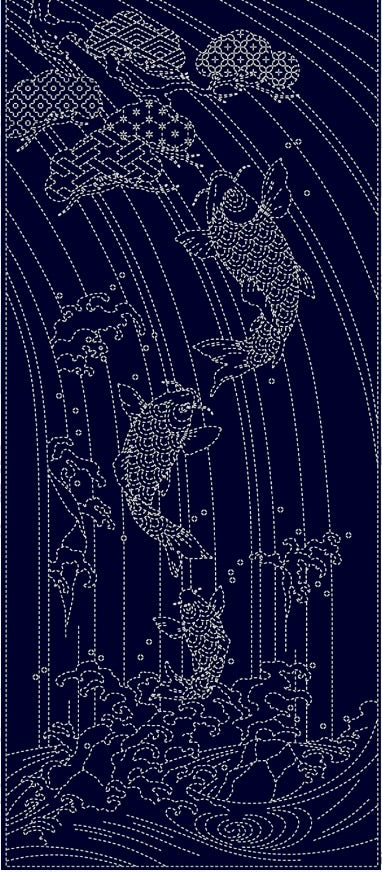 pre-printed sashiko fabric panel for stitching