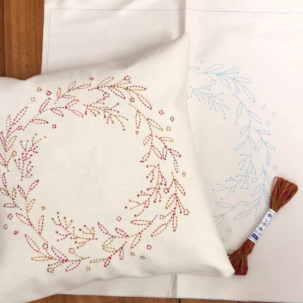 Sashiko Wreath cushion sample photo By BebeBold