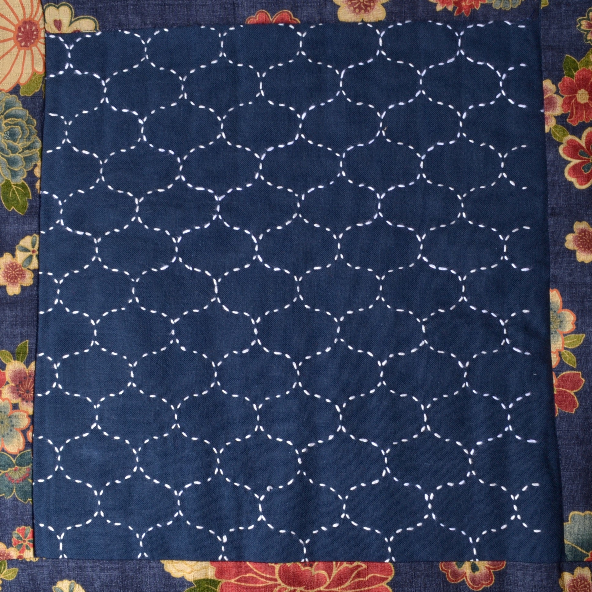 blue flower fish nets Traditional Sashiko Design "Hoshi-Ami"