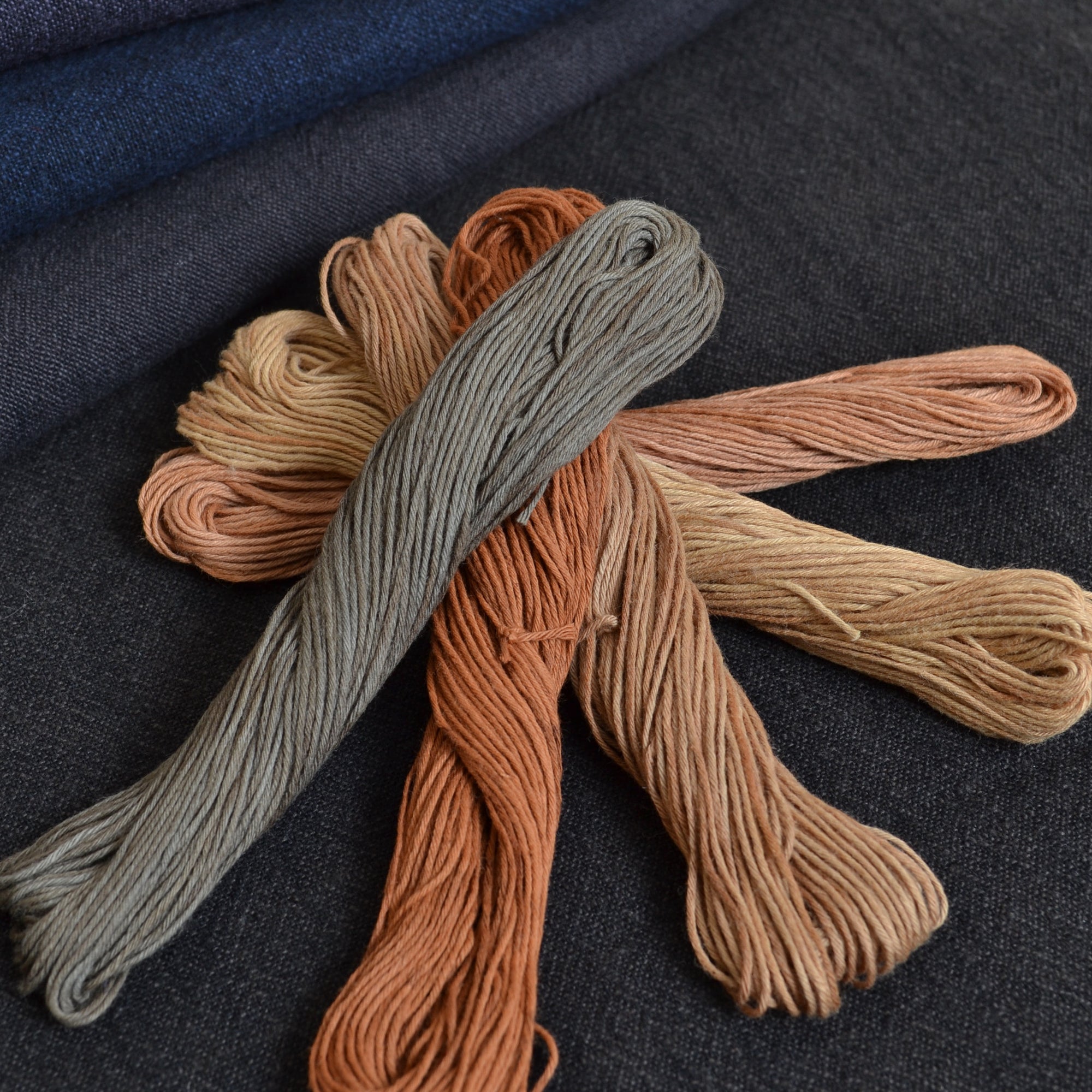 Fujix persimmon tannin plant dyed cotton threads