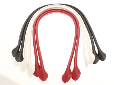 Bag handles in black, red, and white