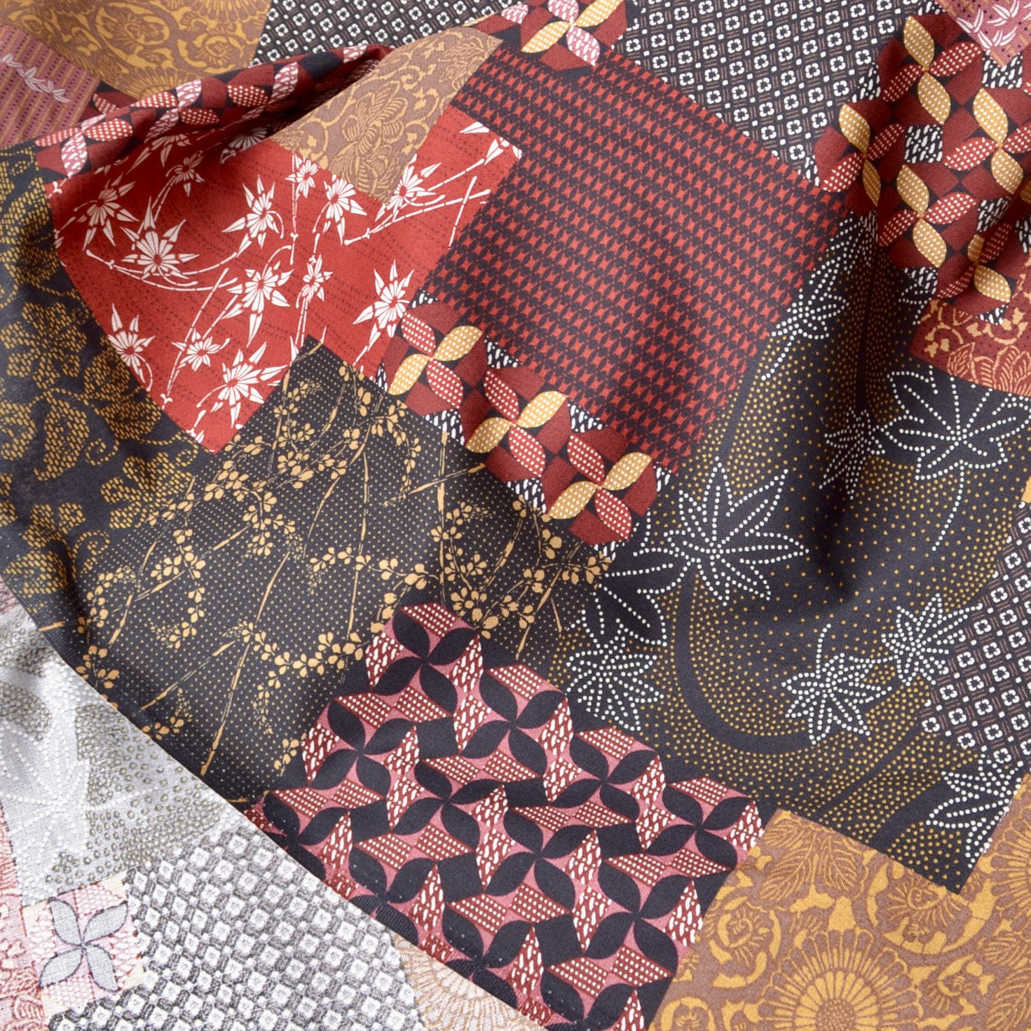Japanese Print Fabric, Red Patchwork - A Threaded Needle