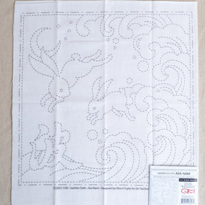 Rabbits over waves ready to stitch sashiko design cotton fabric kit