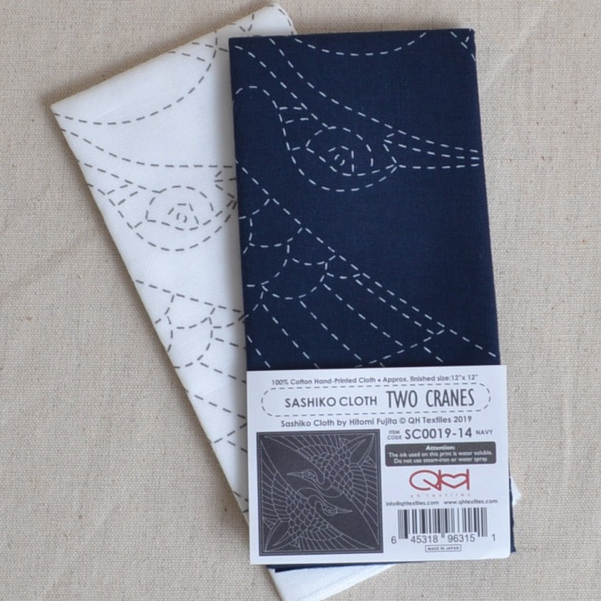 Sashiko pre printed fabric kit, Two Cranes