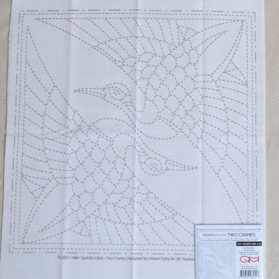 Ready to stitch pre printed fabricTwo Cranes sashiko cotton cloth