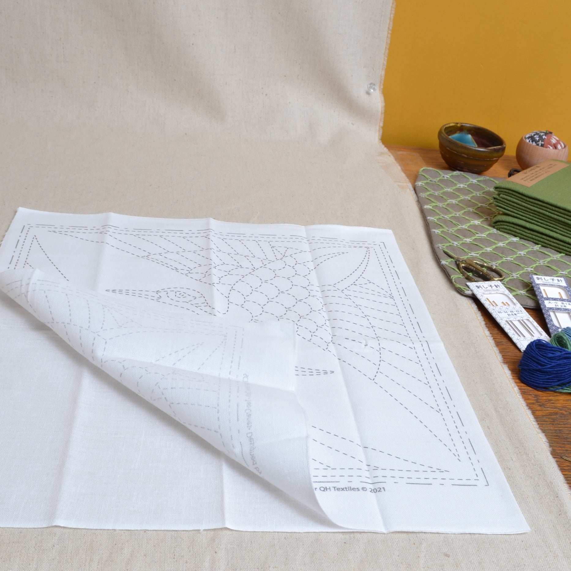 showing both sides of ready to stitch sashiko cloth