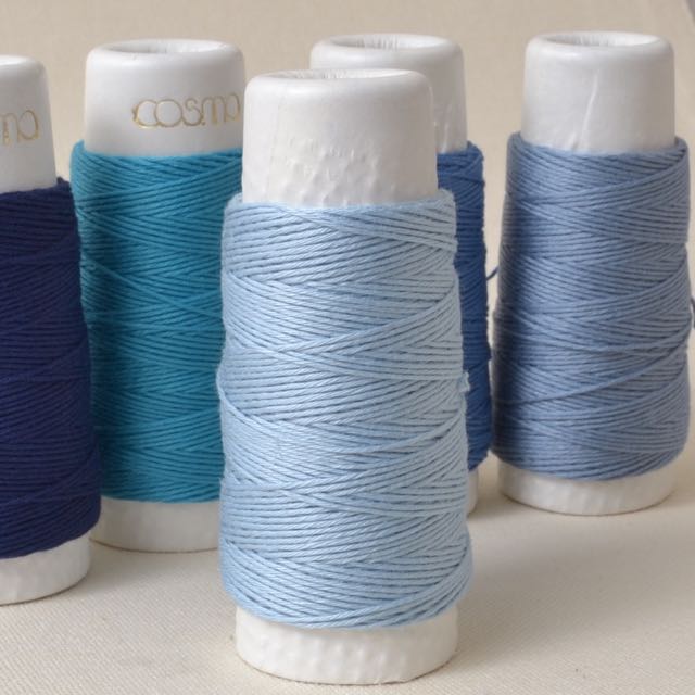 Hida Sashiko Kit, Seigaiha, Japanese Traditional Pattern Sewing Set, Blue  Thread, Needle, Thimble, and White Cottoncloth with Grid Line Print (Kit H)