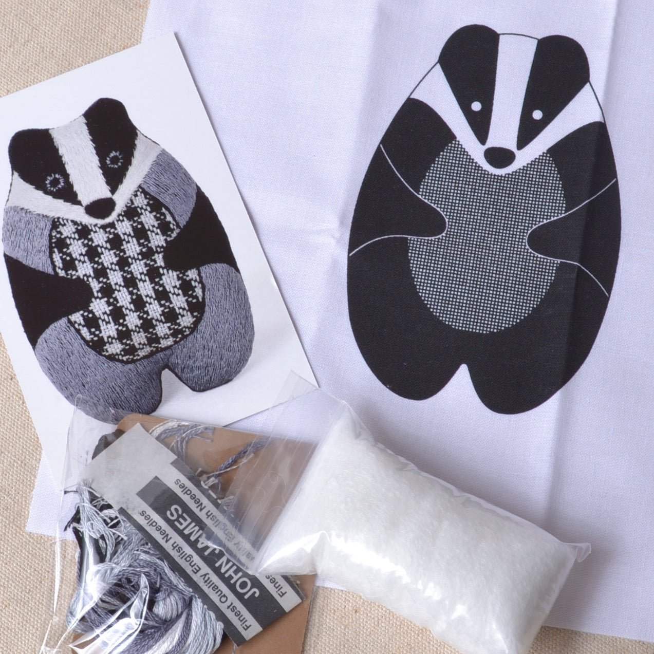 Embroidery kit, Badger stuffie