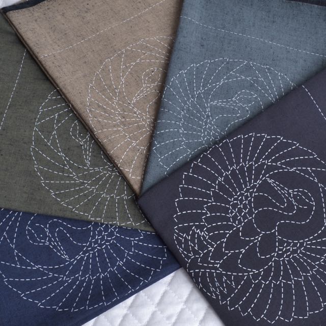Tsumugi sashiko Family Crest Cotton Fabric Panels