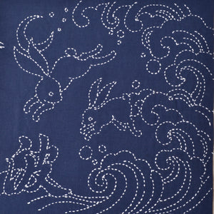Bunnies over waves sashiko design by Hitomi Fujita
