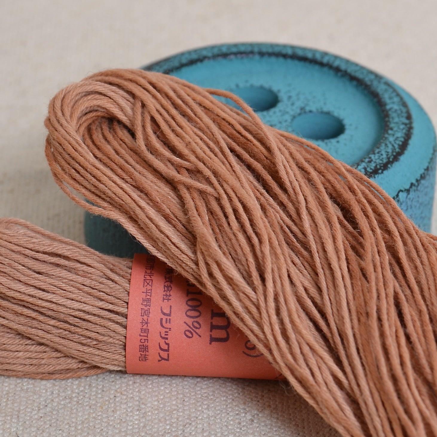 brick dust Fujix cotton thread, Persimmon Tannin dyed