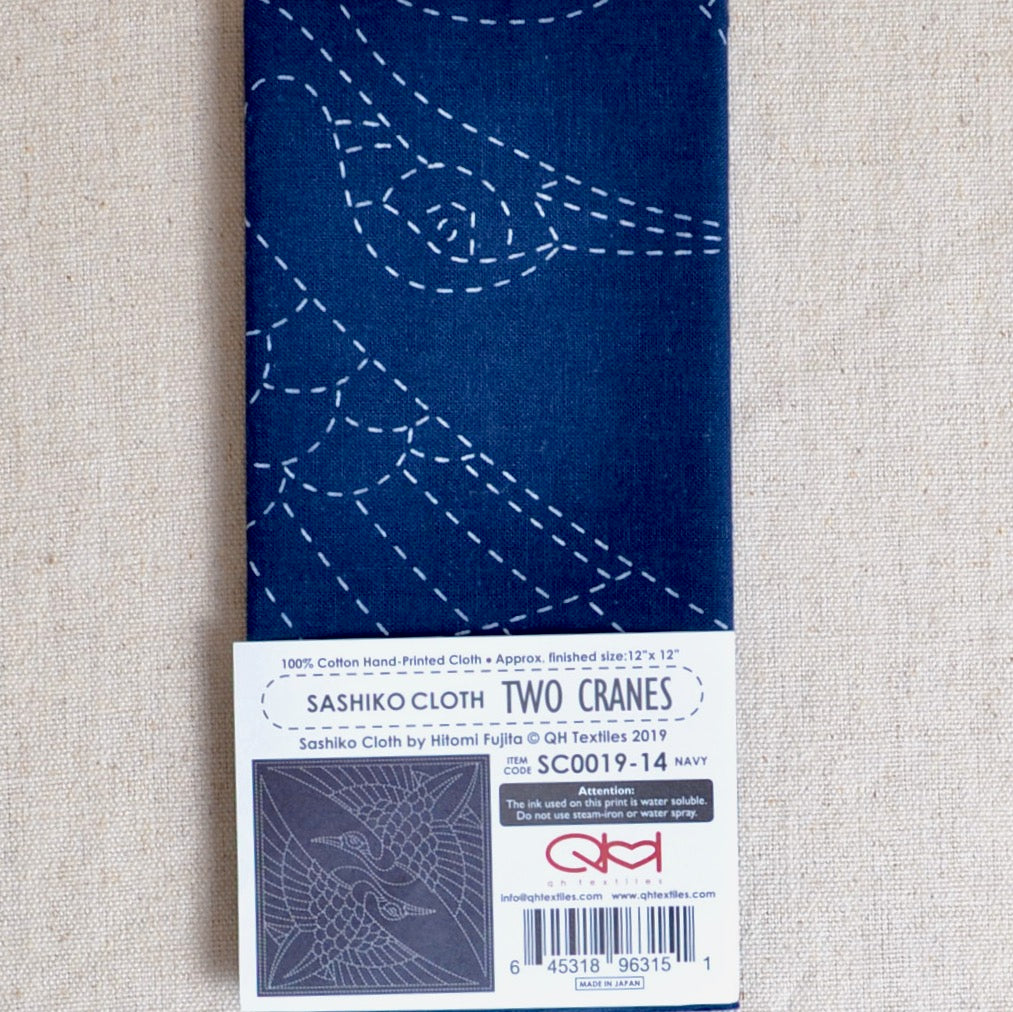 Sashiko Cloth, Two Cranes - A Threaded Needle Sashiko Cloth, Two Cranes - A Threaded Needle