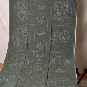 fabric family crest sashiko pre-printed tsumugi fabric