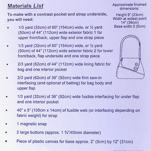 materials list for Sedgeford Bag Pattern