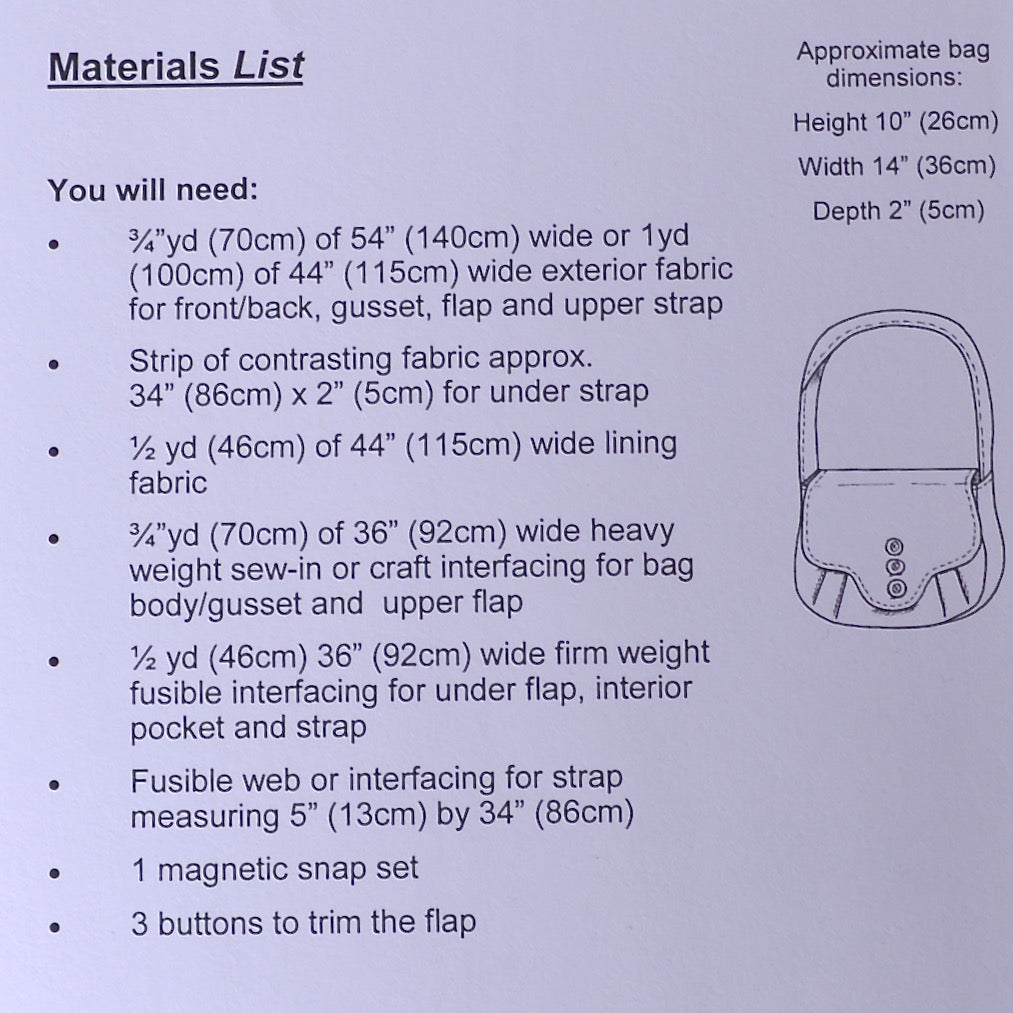 Materials list for Weybourne bag pattern