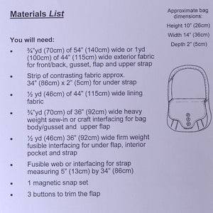 Materials list for Weybourne bag pattern