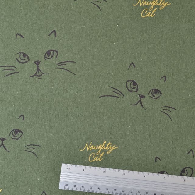 Cat Faces on Cotton Fabric