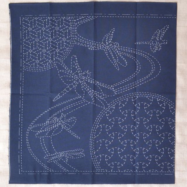 Dragonfly Sashiko cotton fabric  Kit ready to stitch