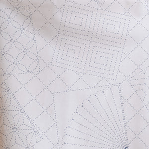 white sashiko fabric with pre printed design