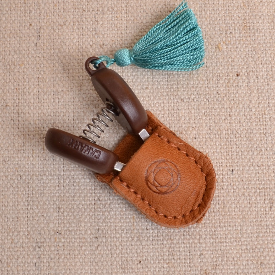 Cohana mini scissors with aqua silk tassel and leather sheath