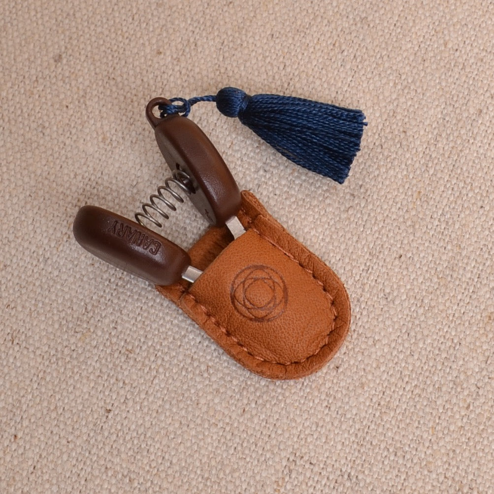 Cohana mini scissors with dark indigo blue silk tassel and leather sheath