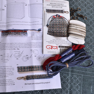 Weaving Sashiko Koki drawstring bag kit with key fob