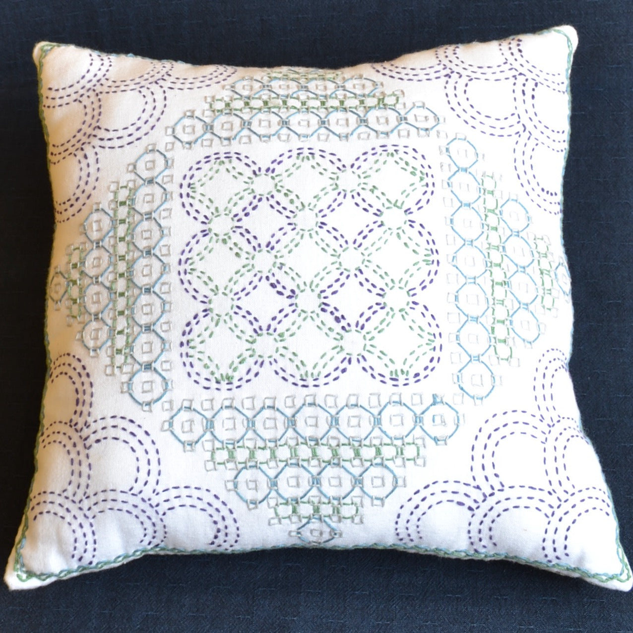 Sashiko  stitched cotton fabric pillow