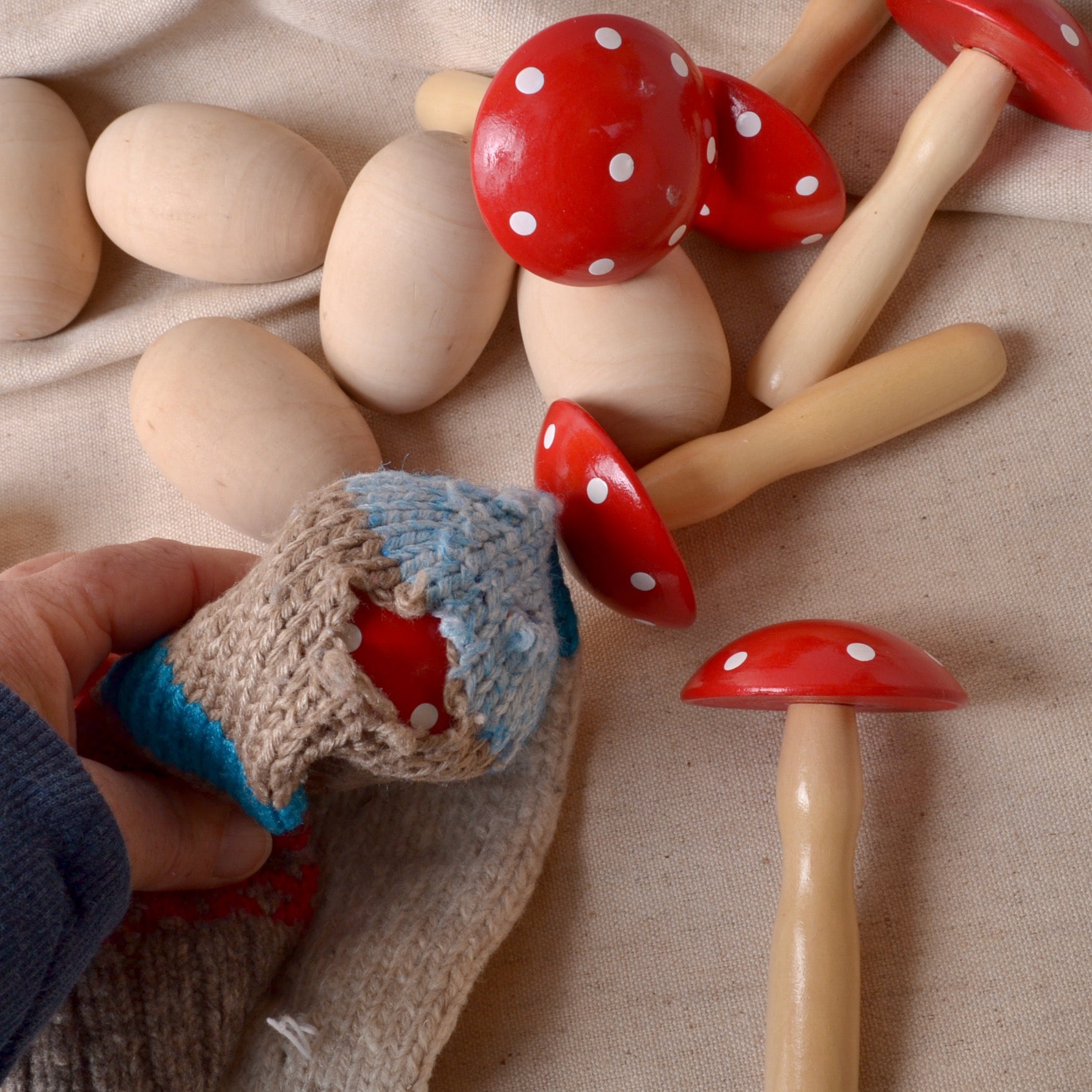 Darning kit. A set of darning mushrooms with threads and nee
